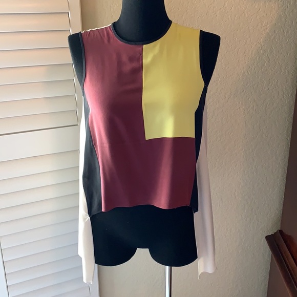 BCBGMAXAZRIA Womens Colorblock Sleeveless Silk Top Size XSmall - Picture 3 of 11